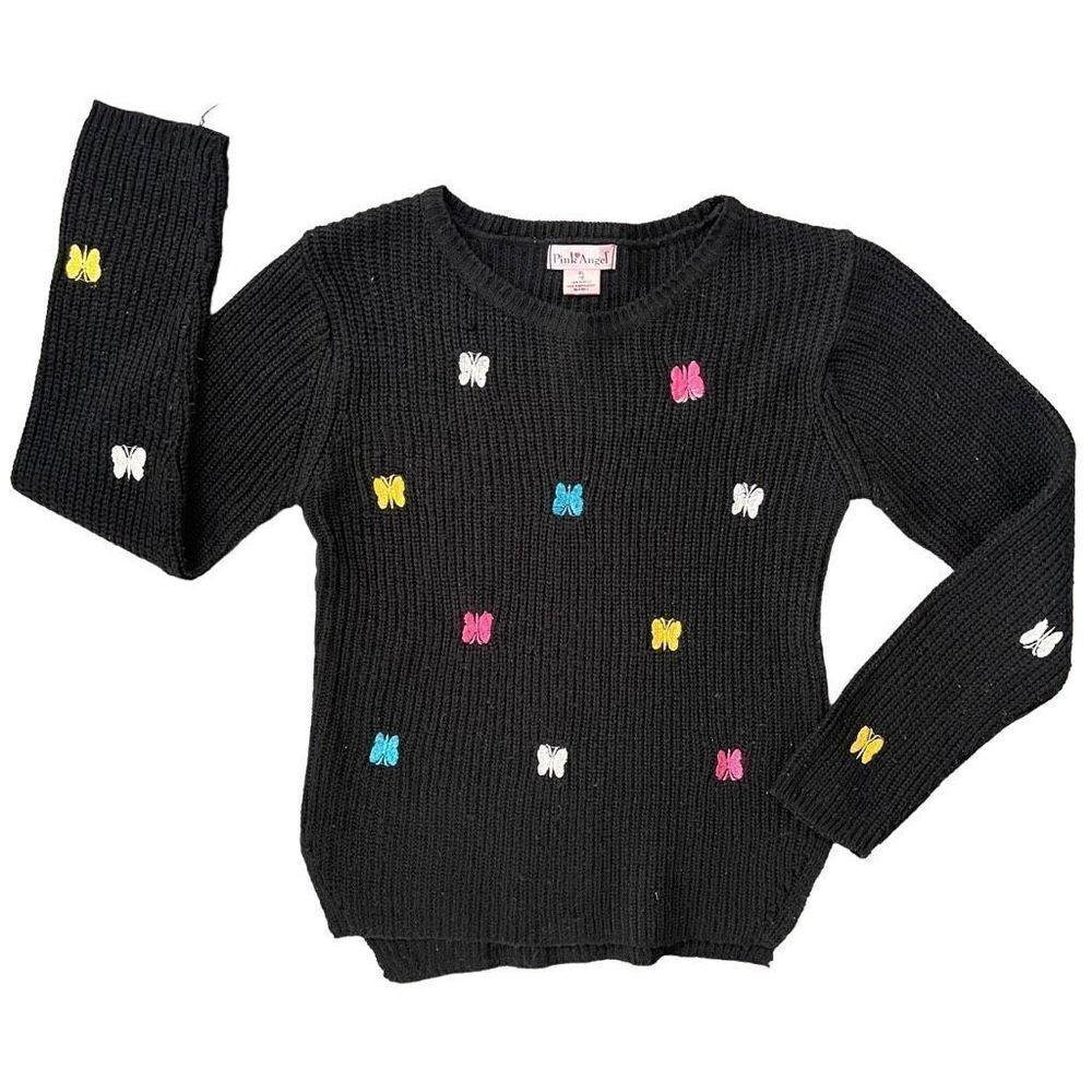 Pink Angel Girl’s Embroidered Colorful Butterfly Knit Pullover Sweater XL 16